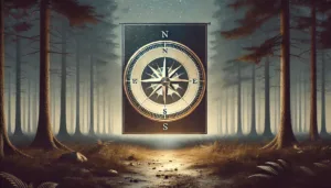 DALL·E 2024-10-26 10.03.41 - A symbolic, realistic banner representing the moral dilemma of INFJs. Centered in a serene, dimly lit forest path at dusk, a large, detailed compass f
