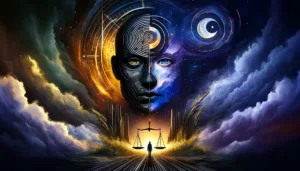 DALL·E 2024-11-26 15.43.43 - A visually striking and abstract banner celebrating INFJ personalities. The image features a shadowy, enigmatic figure surrounded by symbolic elements